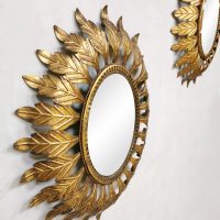 Midcentury French gold gilded leaf sunburst mirrors vintage zonnespiegels