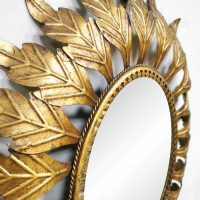 Midcentury French gold gilded leaf sunburst mirrors vintage