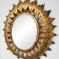 Midcentury French gold gilded leaf sunburst mirrors vintage zonnespiegels