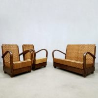 Art deco rattan woven armchairs lounge set British colonial