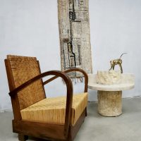 Art deco rattan woven armchairs lounge set British colonial