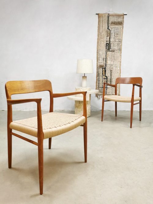 Midcentury Danish design J. L Moller armchairs teak model 56