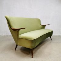 Midcentury Danish design teak sofa vintage bank green velvet 'Forrest'