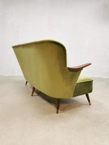 Midcentury Danish design teak sofa vintage bank green velvet 'Forrest'