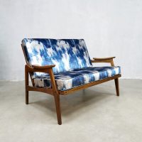 Midcentury design teak sofa loveseat 'splash of silky blue'