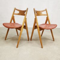 Vintage Midcentury dining chairs rode stoelen Sawbuck CH29 H. Wegner