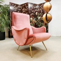 Midcentury pink velvet Italian design armchair vintage fauteuil Zanuso style