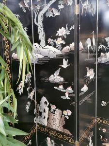 Vintage 4-panel room divider folding screen Asian 'Crane birds'