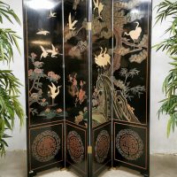 Vintage Asian lacquer room divider 'Aziatische kunst' birds