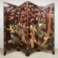 Vintage Asian room divider Aziatische paravan kamerscherm 'Exotic birds'