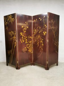 Vintage Asian room divider paravan 'Exotic birds'