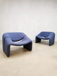 Vintage Groovy M-chairs Pierre Paulin Artifort F-598 blauw