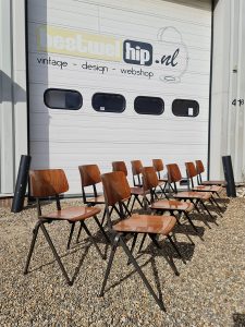 Vintage industrial Dutch design dining chairs Galvanitas S17 schoolstoelen