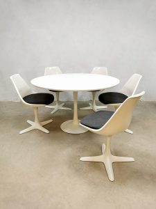 Vintage Arkana Maurice Burke dining table dining swivel chairs Saarinen Knoll