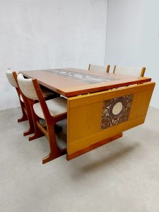 Midcentury vintage Danish drop-leaf handpainted dining table dining chairs eetkamertafel Farstrup