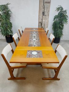 Vintage Danish dining set table tiles & chairs eetkamertafel stoelen Gangsø Møbler