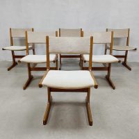 Midcentury Danish wooden drop-leaf handpainted dining table dining chairs eetkamertafel stoelen Farstrup