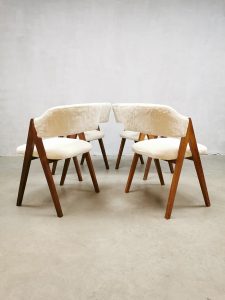 Vintage Dutch design teak scissor dining chairs houten eetkamerstoelen 50s