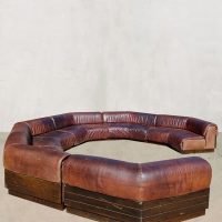 Midcentury design round leather modular sofa vintage leren modulaire elementen bank XXL