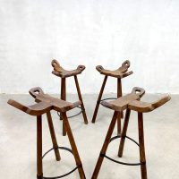 Antique vintage design brutalist Spanish barstools Spaanse barkrukken bar kruk wooden stool