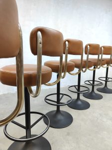 Midcentury Modern Swedish brass bar stools barkrukken Borje Johanson Zweeds design