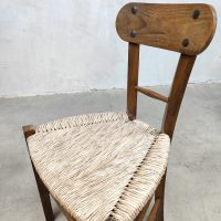 Vintage French brutalist straw dining chairs eetkamerstoelen 60s