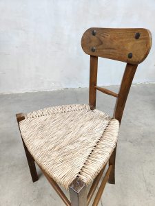 Vintage French brutalist straw dining chairs eetkamerstoelen 60s