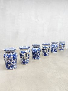 Vintage design blue white asian style ceramic stool side table bijzettafel keramiek