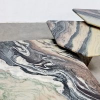 Vintage marble set of 3 side coffee tables marmeren bijzettafels 'Swirl'
