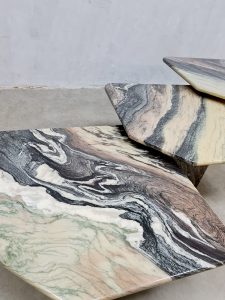 Vintage marble set of 3 side coffee tables marmeren bijzettafels 'Swirl'