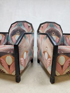 Midcentury Art deco peacock print club chairs armchairs pauw print 1940