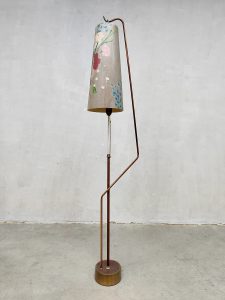 Vintage teak & brass floor lamp vloerlamp 'Floral Sixties'