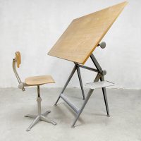 Vintage Friso Kramer drafting drawing table & stool tekentafel Ahrend de Cirkel end de Cirkel tekentafel
