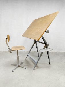 Vintage Friso Kramer drafting drawing table & stool tekentafel Ahrend de Cirkel end de Cirkel tekentafel
