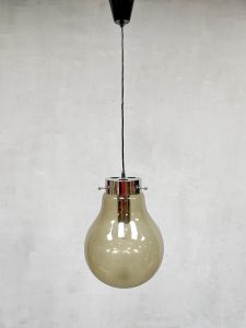Vintage smoked glass pendant lamp hanglamp 'Big bulb'