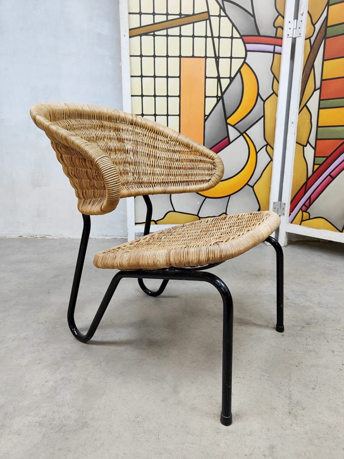 Midcentury Dutch design rattan easy chair Dirk van Sliedregt fauteuil Gebr. Jonkers