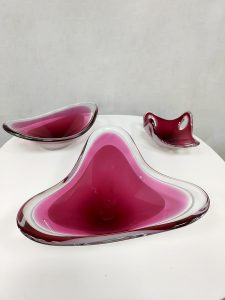 Swedish Coquille sculptural vintage glass bowl object glaswerk Paul Kedelv Flygsfors