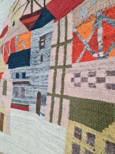 Vintage carpet tapestry rug tapijt 'Village'