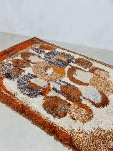 Vintage rug wool handknitted carpet tapestry tapijt Aasgerd Lie for Rauma Rye