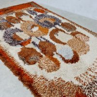 Vintage rug wool handknitted carpet tapestry tapijt Aasgerd Lie for Rauma Rye