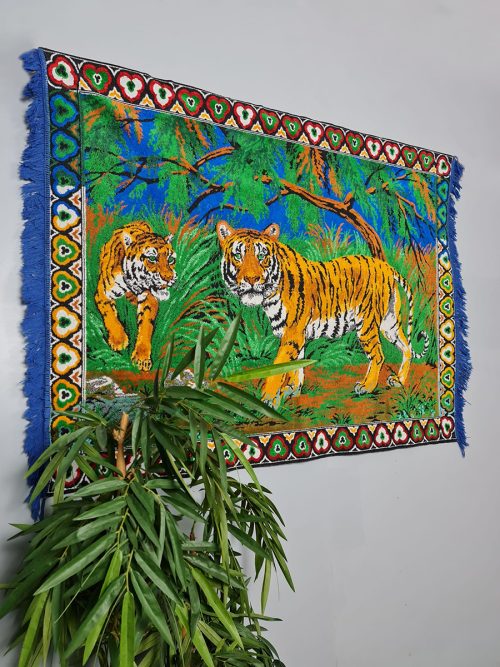 Vintage tapestry rug 'Bengal jungle tigers' wandkleed tapijt