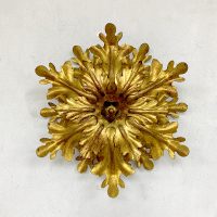 Midcentury Italian gilt floral leaves ceiling wall lamp scones Hollywood Regency
