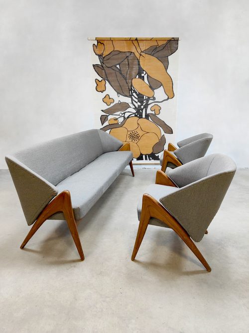 Midcentury Scandinavian design lounge set sofa & armchairs 'Z-shape'