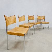 Vintage Dutch design chrome dining set leather chairs 'Minimalism'