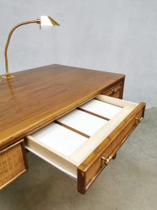 Midcentury American design caned rattan desk rotan bureau San Francisco Mcguire