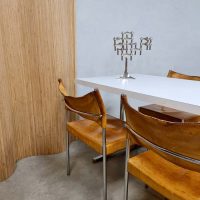 midcentury Martin Visser style dutch design chrome dining set leather chairs