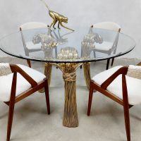 Vintage gold gilded dining table brass Tulips Willy Daro Hollywood Regency