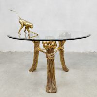 Vintage gold gilded dining table brass Tulips Willy Daro 1970 Hollywood Regency