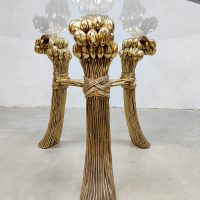 Vintage gold gilded dining table brass Tulips Willy Daro 1970 Hollywood Regency