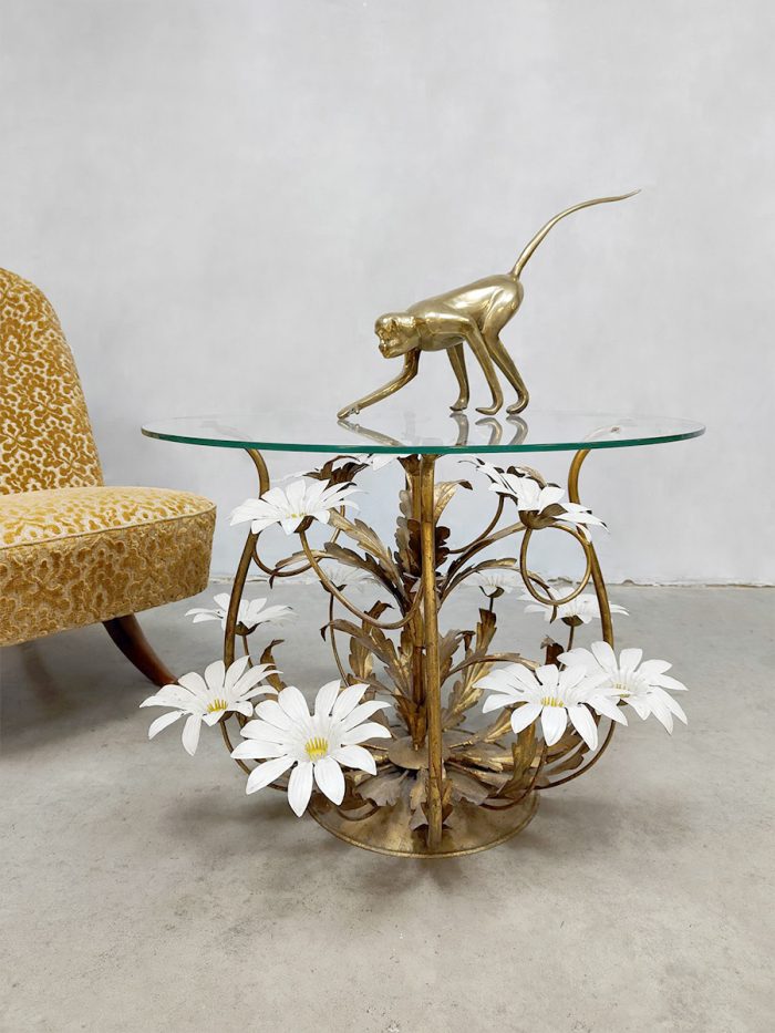 Vintage brass coffee table salontafel Hollywood Regency 'Flowers'